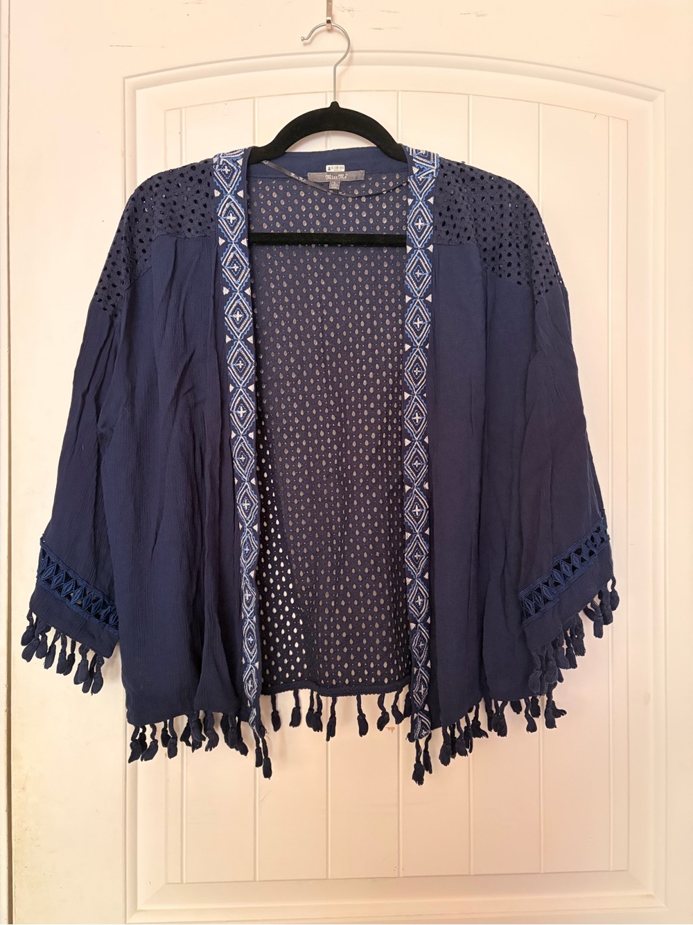 Miss Me Navy Eyelet Crochet Overlay Top